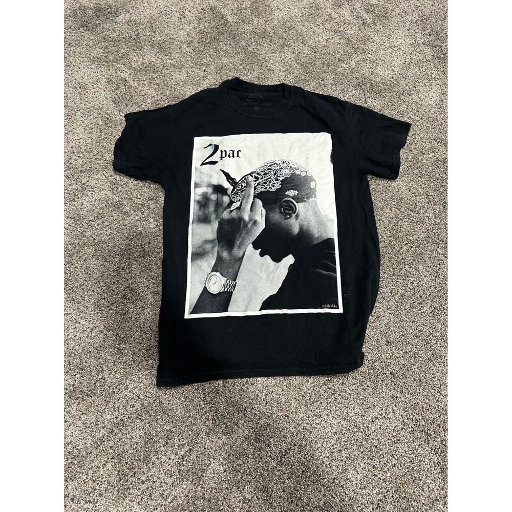 2Pac Tupac Shakur Graphic T-Shirt Mens Medium Black Bandana Photo Rap Tee 2019